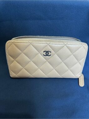 Chanel Quilted Zip-Around Wallet in Cream Leather